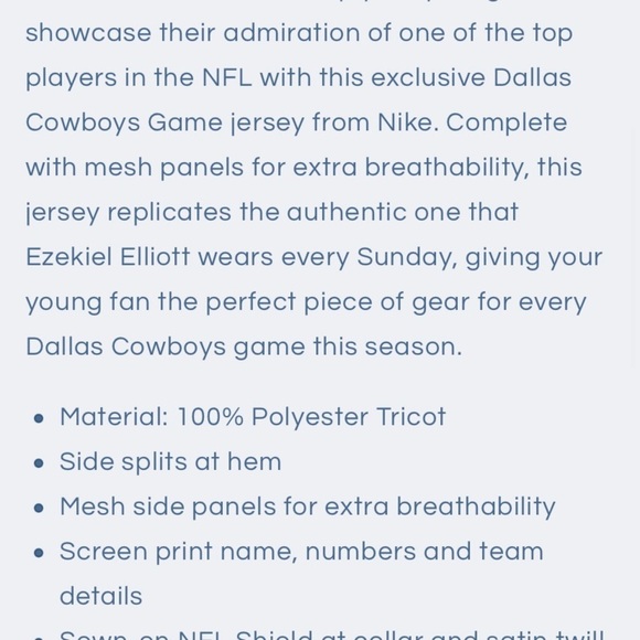 Dallas Cowboys Jersey Ezekiel Elliot EUC youth Large boys L NFL football​ - Picture 9 of 10